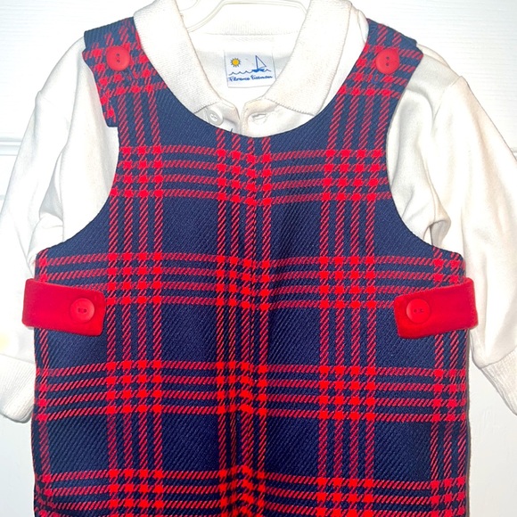 Adorable infant plaid romper and in navy blue and red - Picture 2 of 4